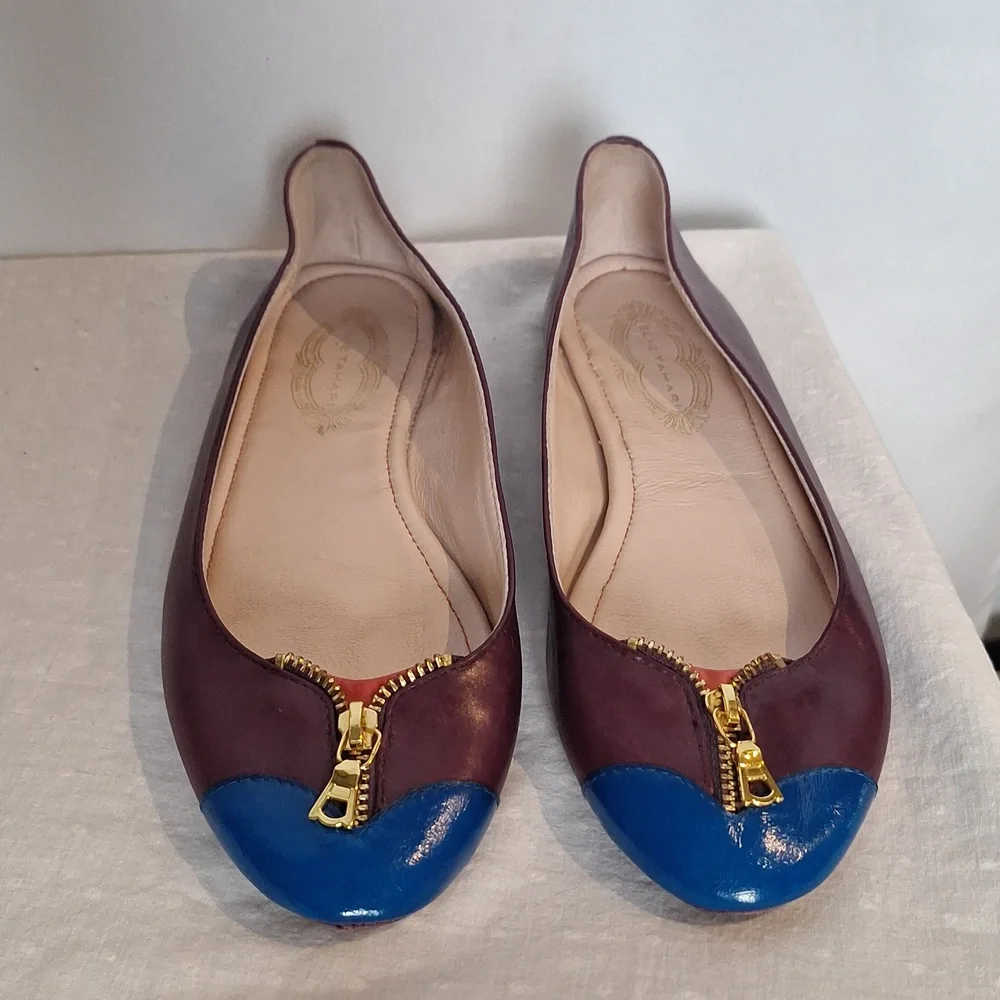 Elie Tahari Women's Flats with Blue and Purple Accents Zipper Detail SAMPLE